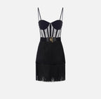 Mini abito in tulle con frange