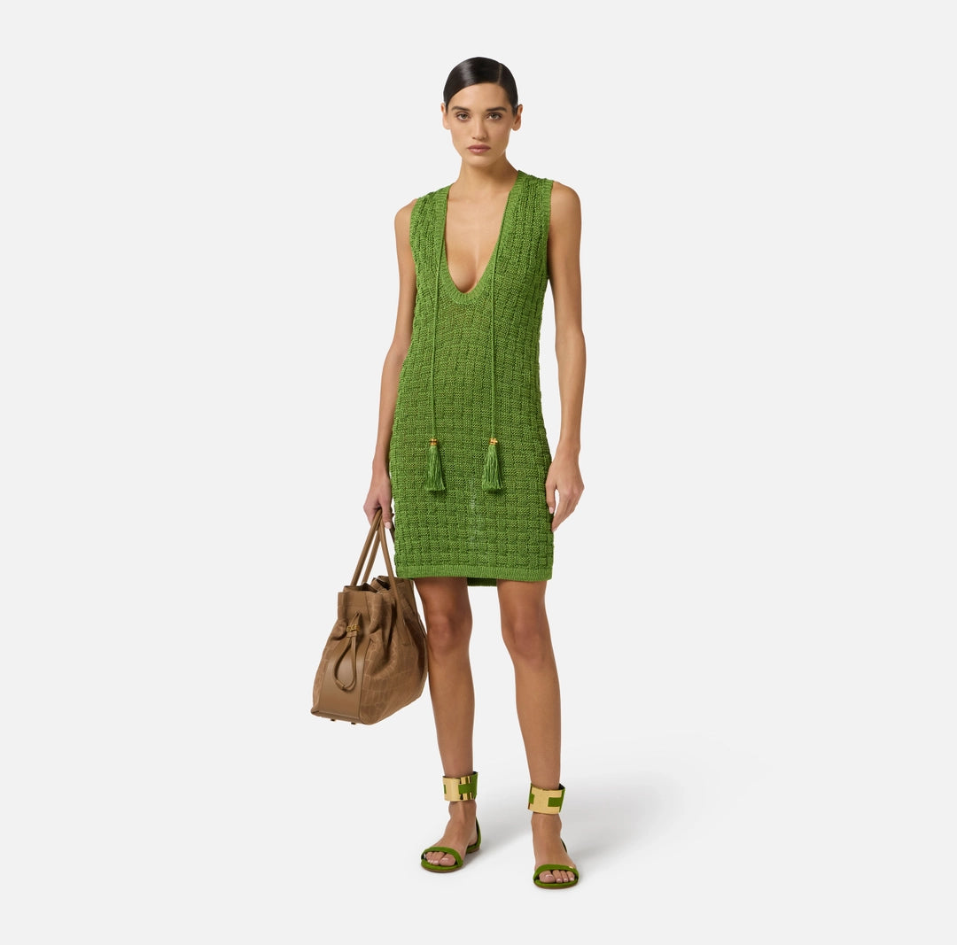 Mini abito in maglia con nappine