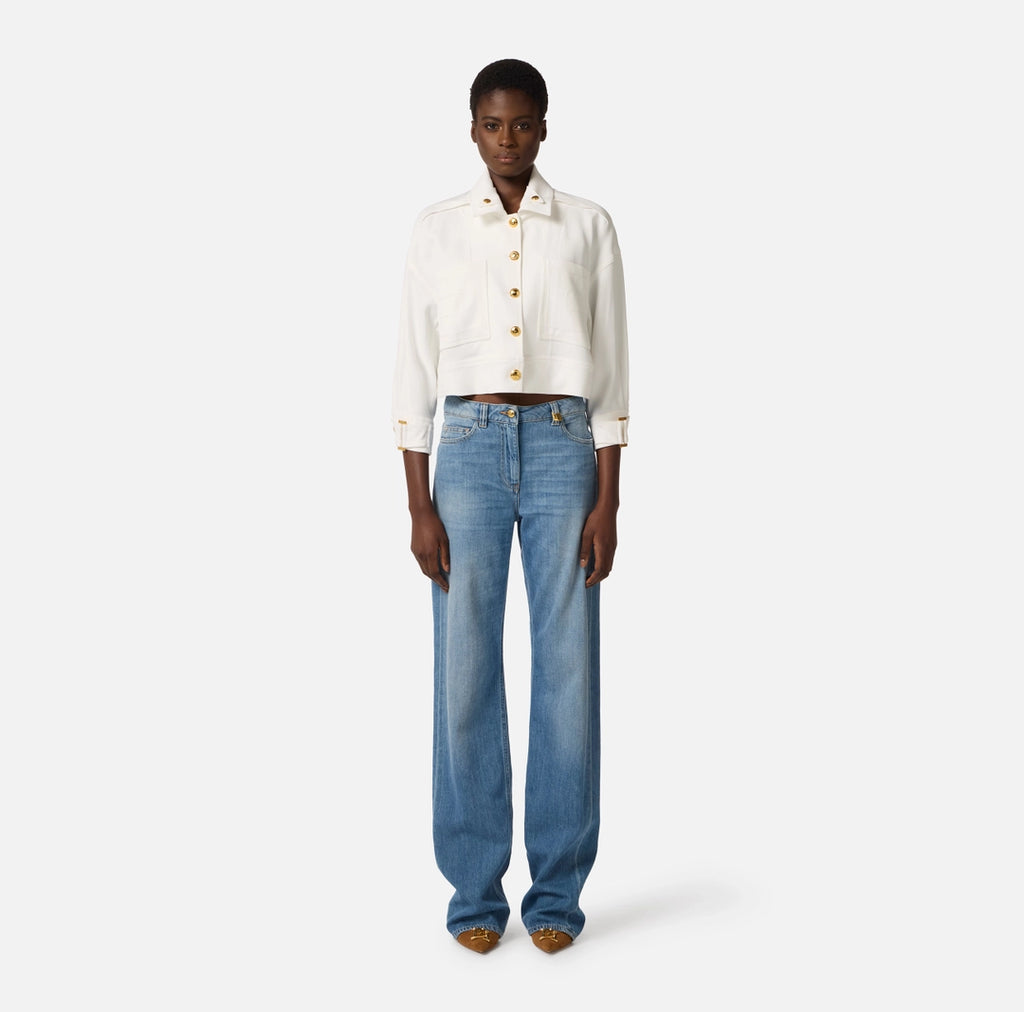 Caban in gabardina con bottoni gioiello