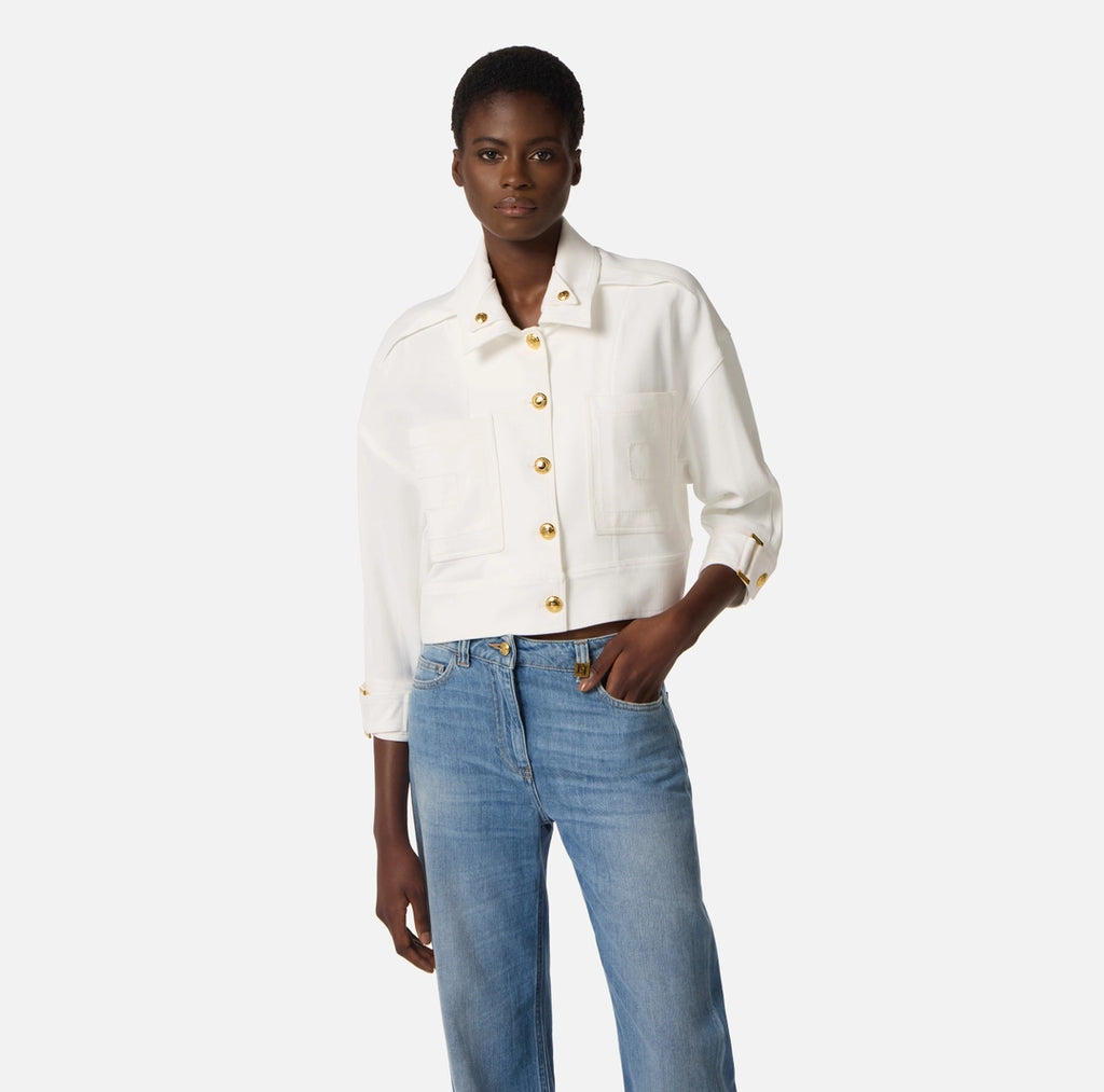 Caban in gabardina con bottoni gioiello