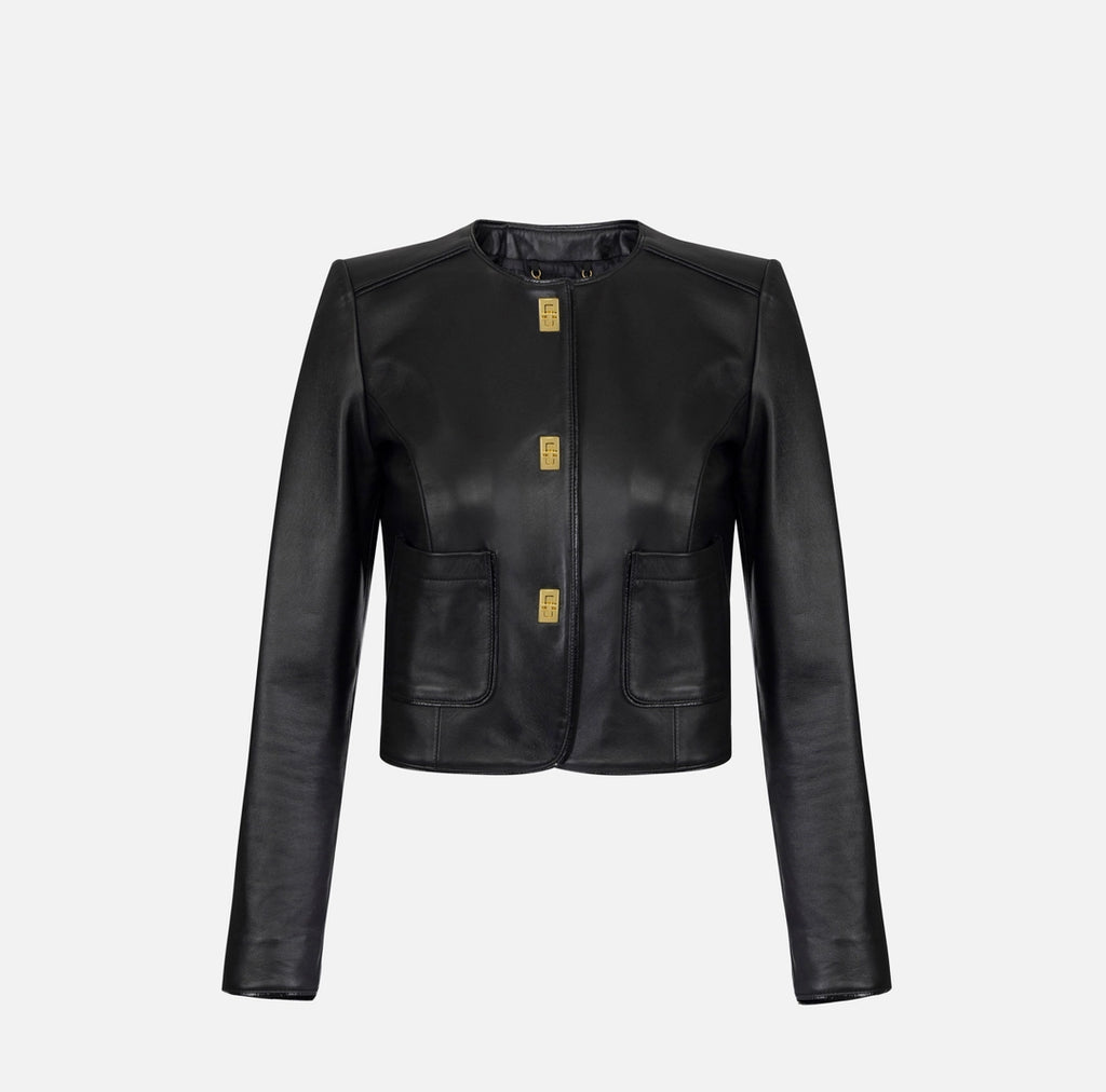 Giacca in pelle con dettagli in vinile
