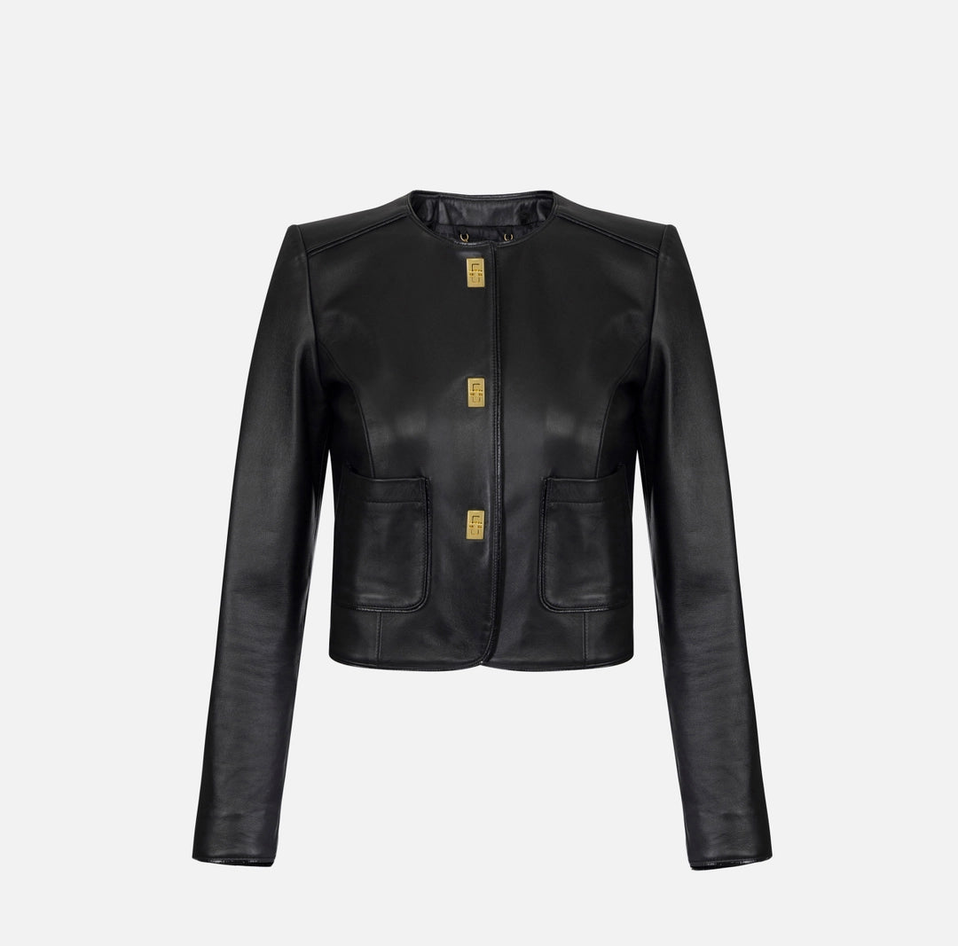 Giacca in pelle con dettagli in vinile