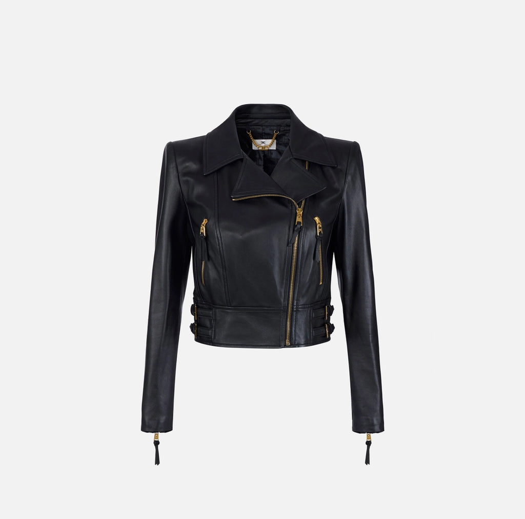 Giacca biker in pelle nera