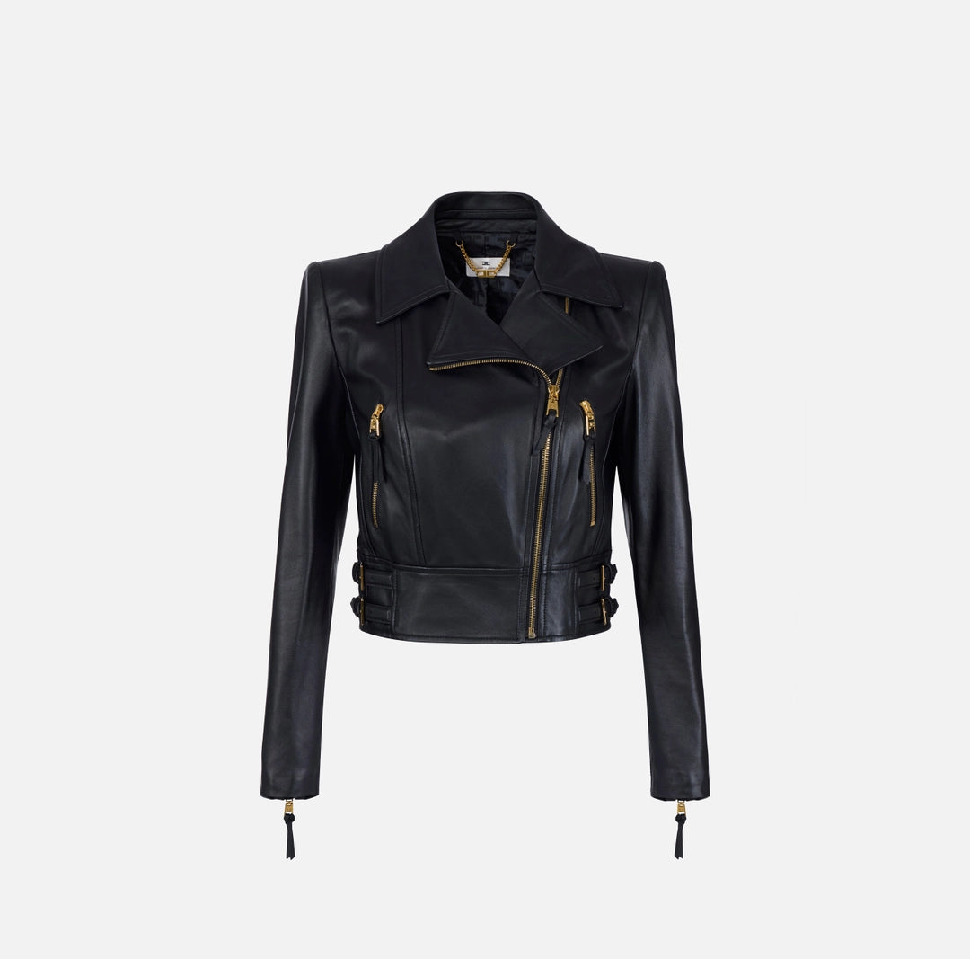 Giacca biker in pelle nera