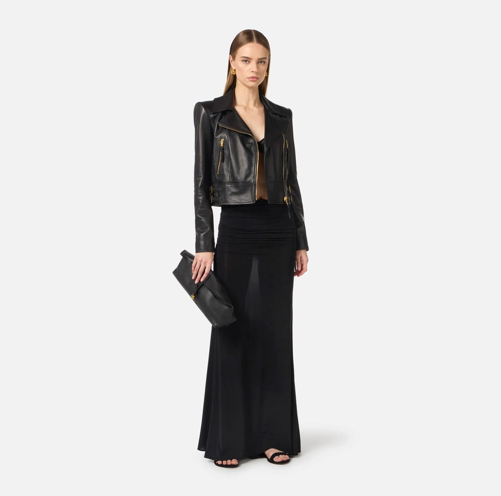 Giacca biker in pelle nera