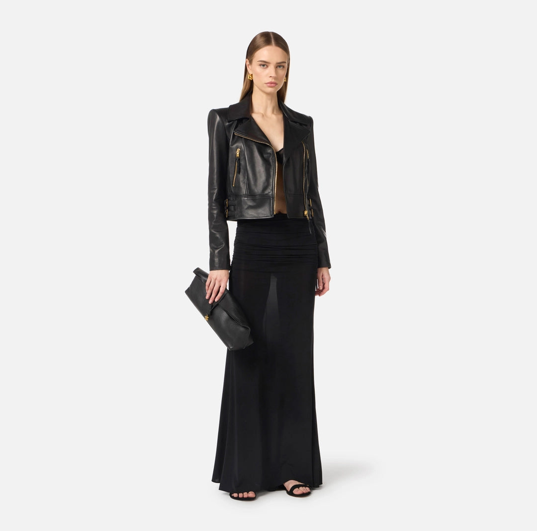 Giacca biker in pelle nera