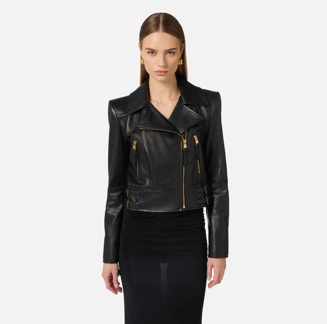 Giacca biker in pelle nera