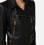 Giacca biker in pelle nera