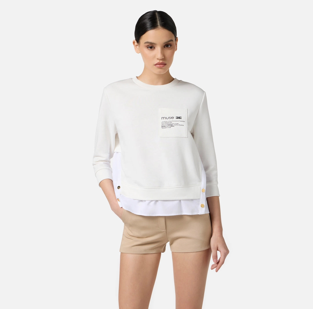 Maglia in felpa con dettagli in popeline